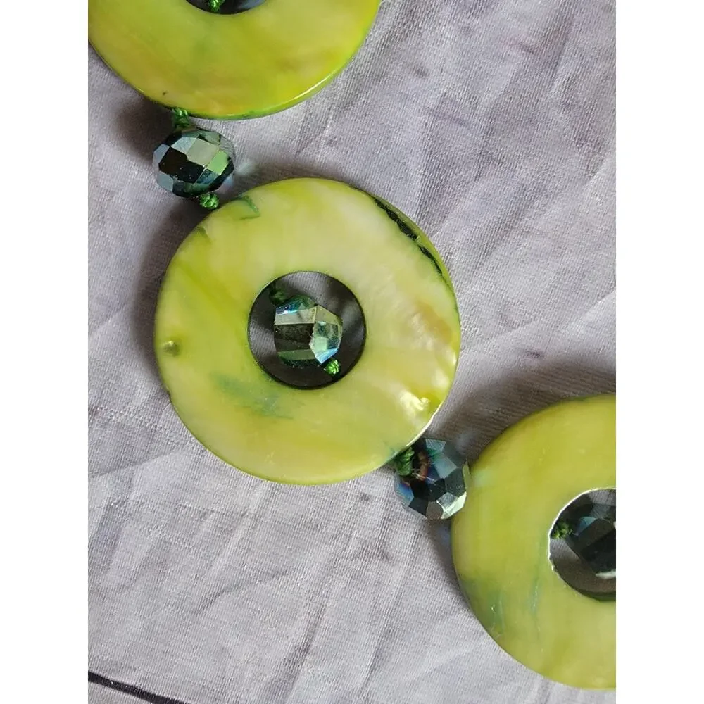 Pea Green Round Shell Necklace Chime round statement Piece Matching Earrings
